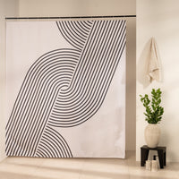 Ribbons of parallel black lines interlacing diagonally on white