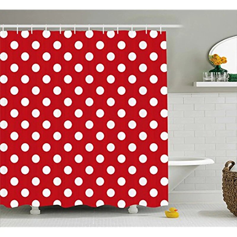 Large even white dots repeating on a saturated bright red ground