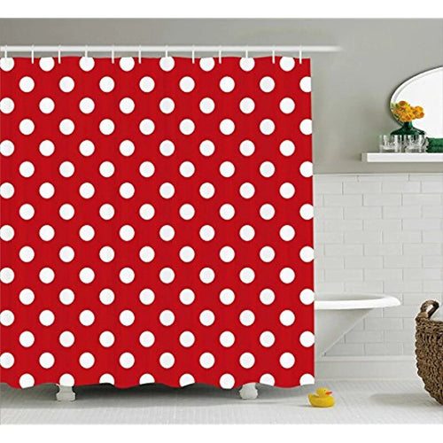 Large even white dots repeating on a saturated bright red ground