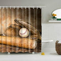 Baseball glove, ball and wooden bat photographed close up in warm sepia tones