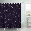 Gold celestial chart with traced constellations on a midnight blue ground