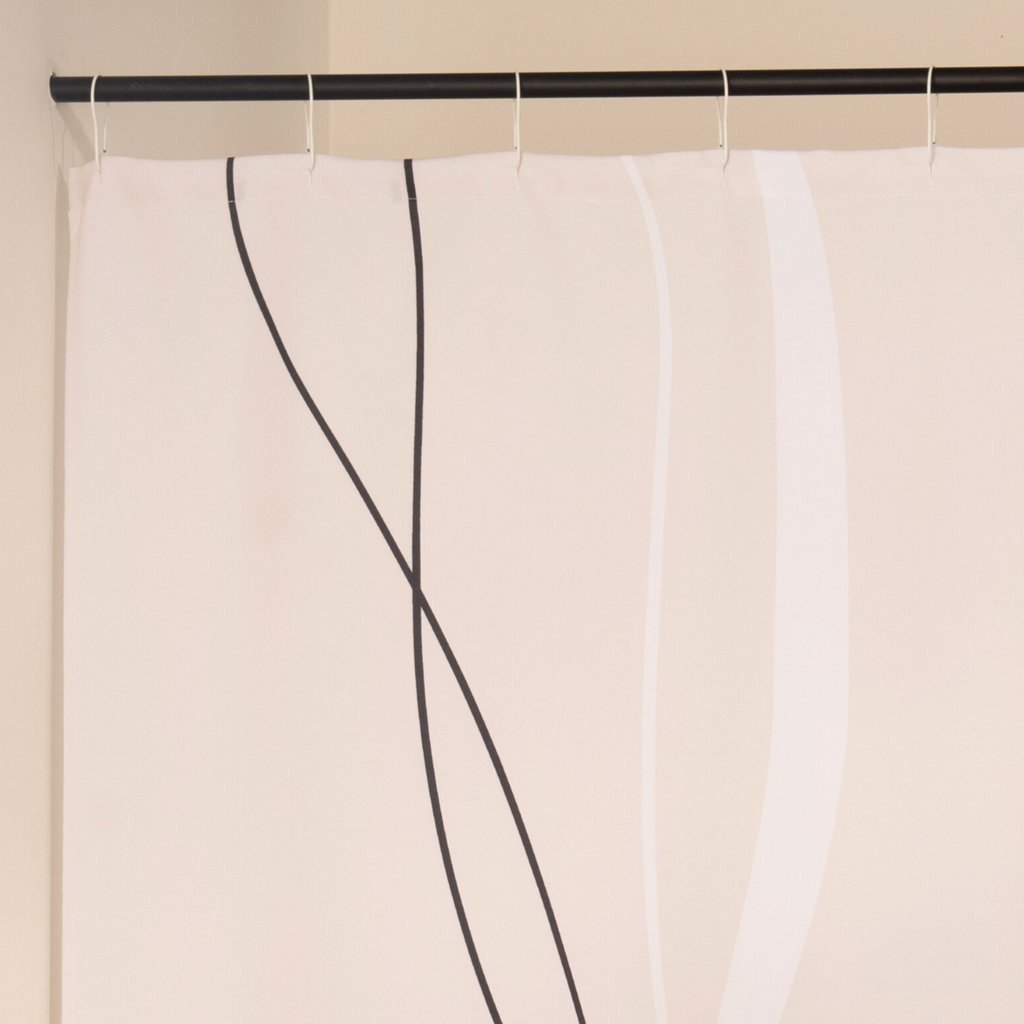 Close detail of the drawn line curving across the ecru weave