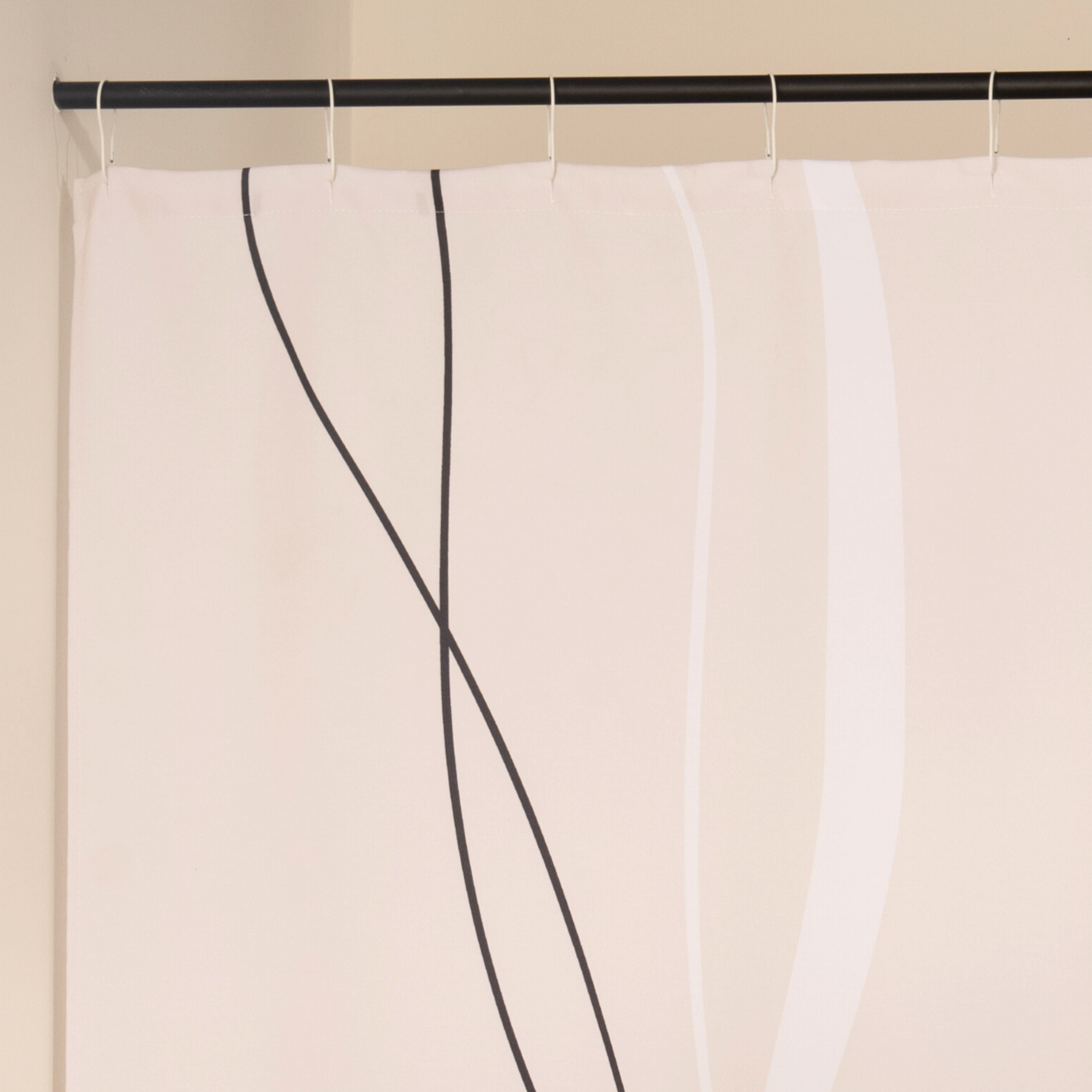 Close detail of the drawn line curving across the ecru weave