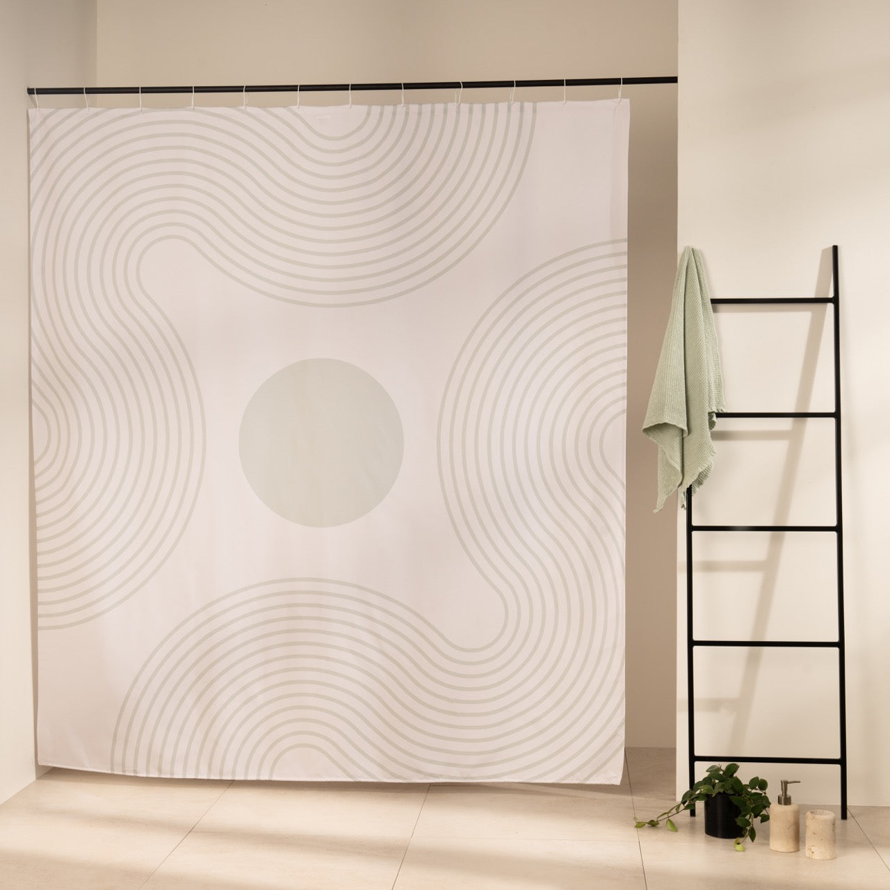 Central circle and cream arcs drawn tone on tone on an ivory panel