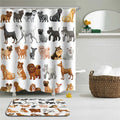 Rows of drawn dogs of many breeds covering a plain white background