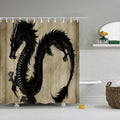 Calligraphic black dragon painted on a beige parchment ground in matt woven fabric