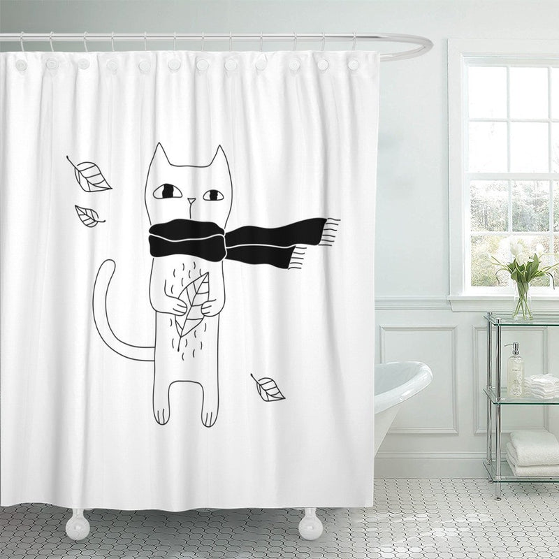 Black line drawn cat on a plain white ground with no other colour