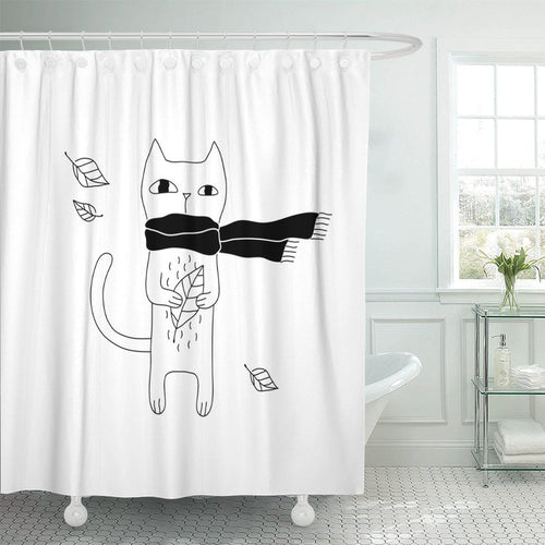 Black line drawn cat on a plain white ground with no other colour