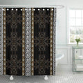 Vertical bands of white and gold Greek key motifs on a black ground