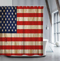 United States flag printed on weathered wood planks with visible grain