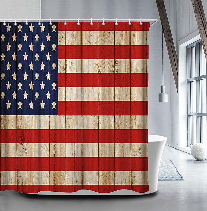 United States flag printed on weathered wood planks with visible grain