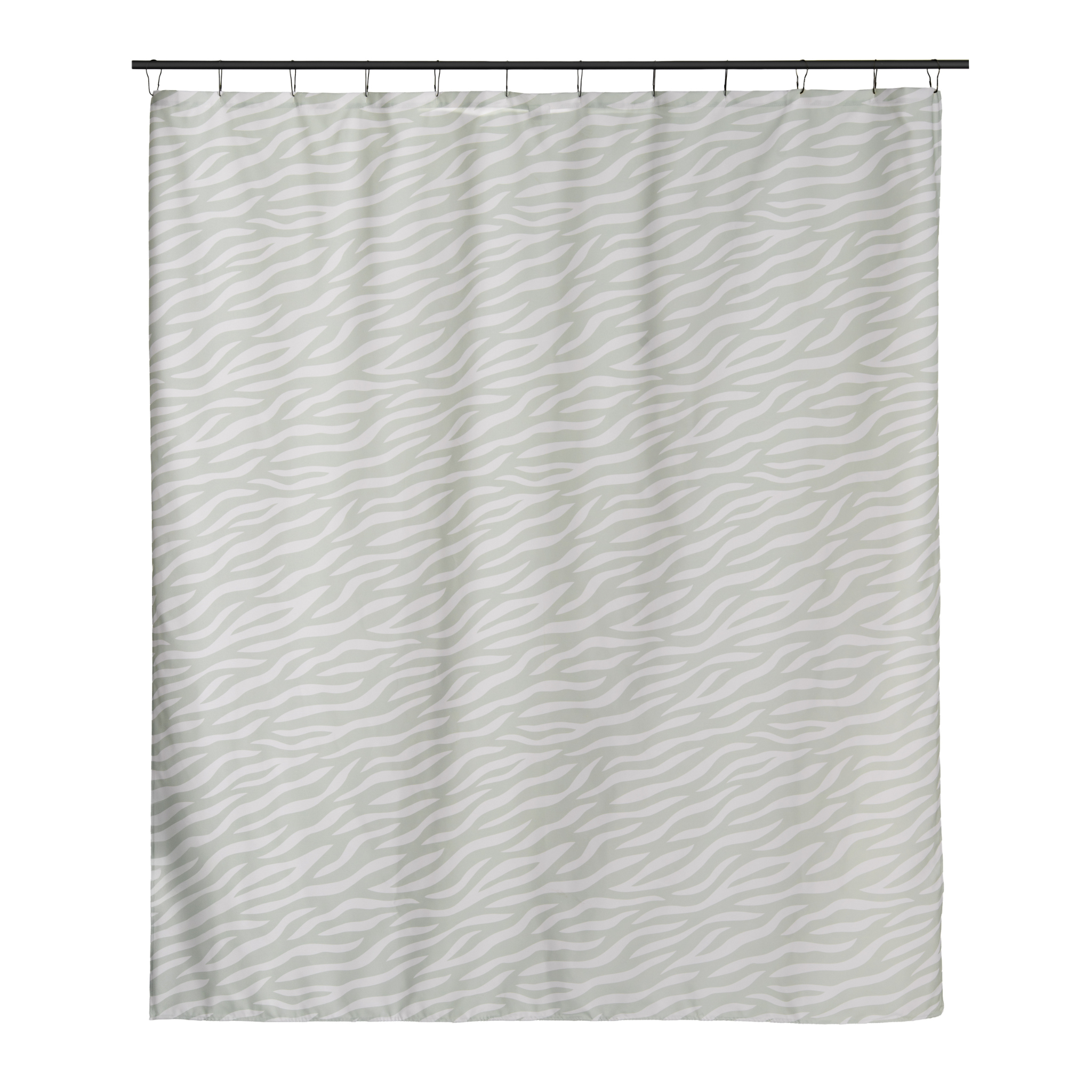 Animal print curtain styled in a warm neutral bathroom setting