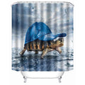 Turtle in a blue cap walking on wet ground through falling rain