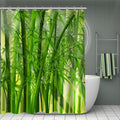 Tall green bamboo canes in close up with warm yellow-green light behind