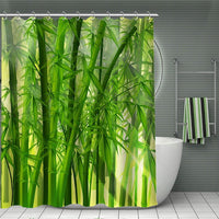 Tall green bamboo canes in close up with warm yellow-green light behind