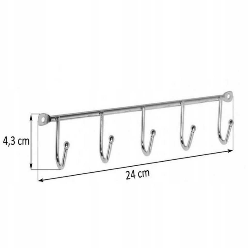 Six hook rail holding towels and a bathrobe against the wall