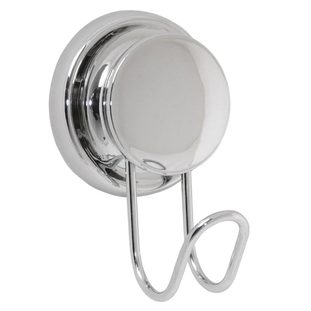 Close view of the brushed silver finish on the curved hook arm