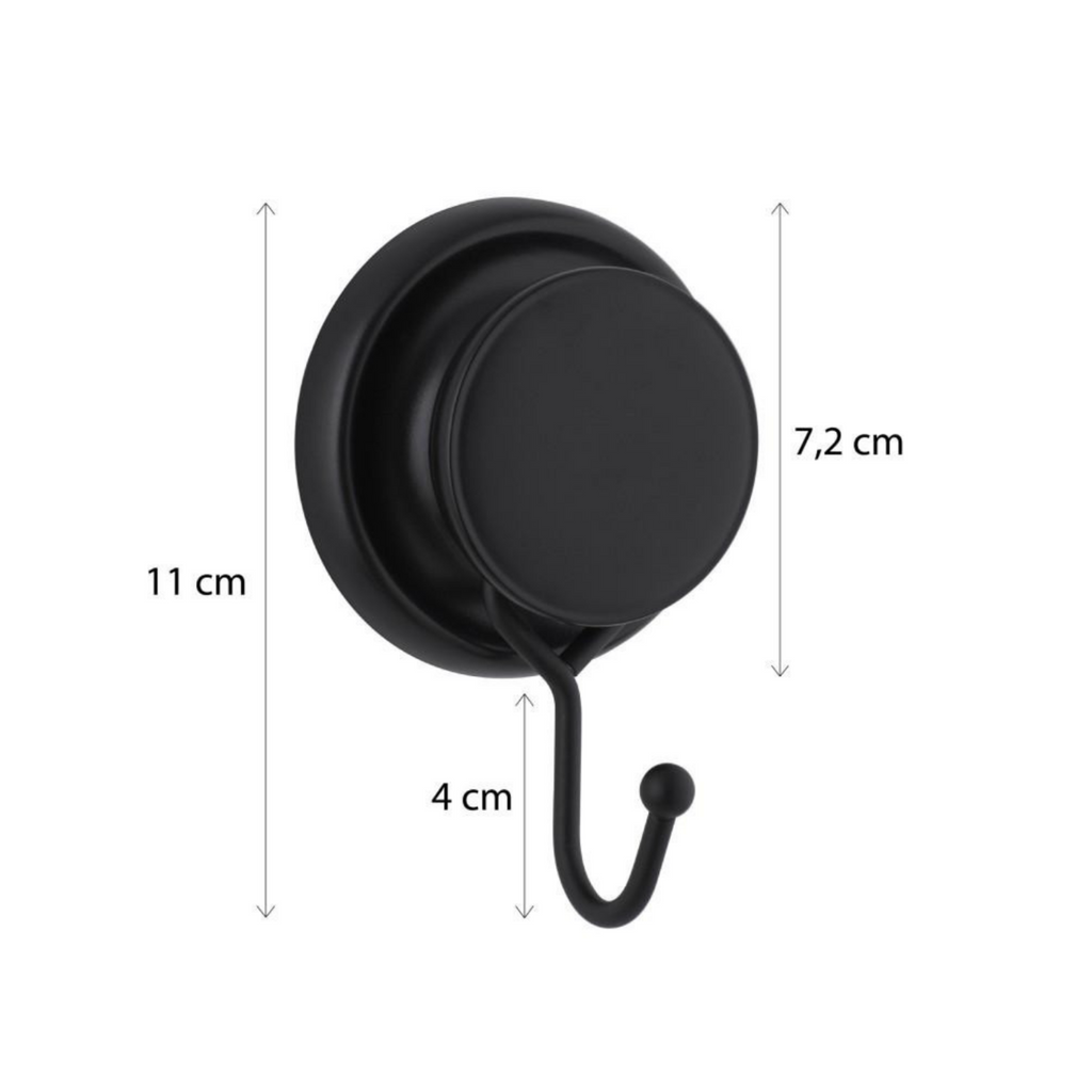 Adhesive backing pad shown on the reverse of the black towel hook