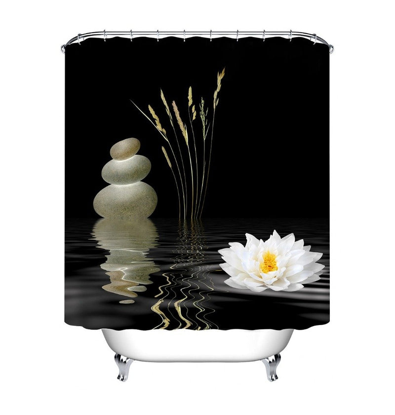 Reflection of the lotus and stones in dark still water