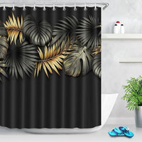 Frieze of gold and charcoal palm fronds above a deep plain black ground
