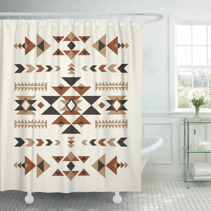 Bands of aztec triangles and chevrons in black rust and taupe on ecru