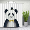 Painted black and white panda in a small hat and mustard bow tie