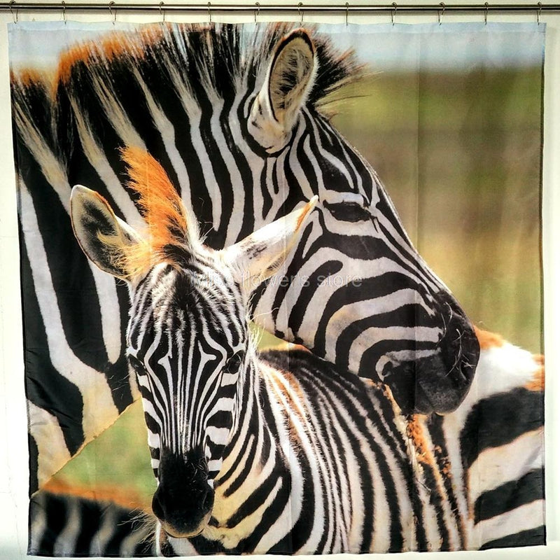 Zebra and foal standing cheek to cheek with stripes filling the panel