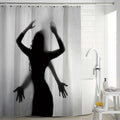 Black backlit female silhouette with open hands pressed against a pale panel