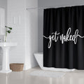 Matt black panel with the words get naked in white calligraphy at the centre