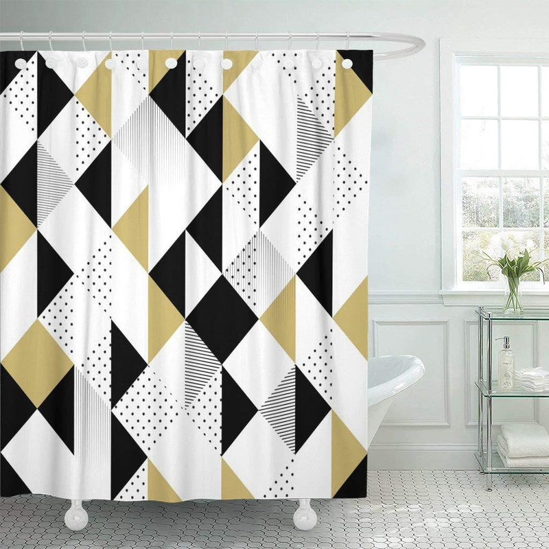 Matte black, white and mustard triangles paved evenly across the panel