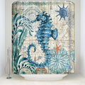Petrol blue watercolour seahorse over an aged tan sea chart background
