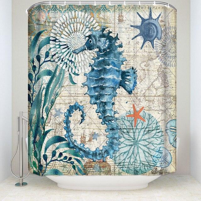 Petrol blue watercolour seahorse over an aged tan sea chart background