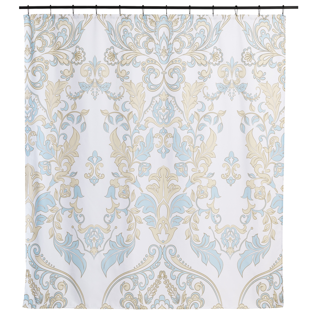 Side view of the toile panel showing its soft pleated drape