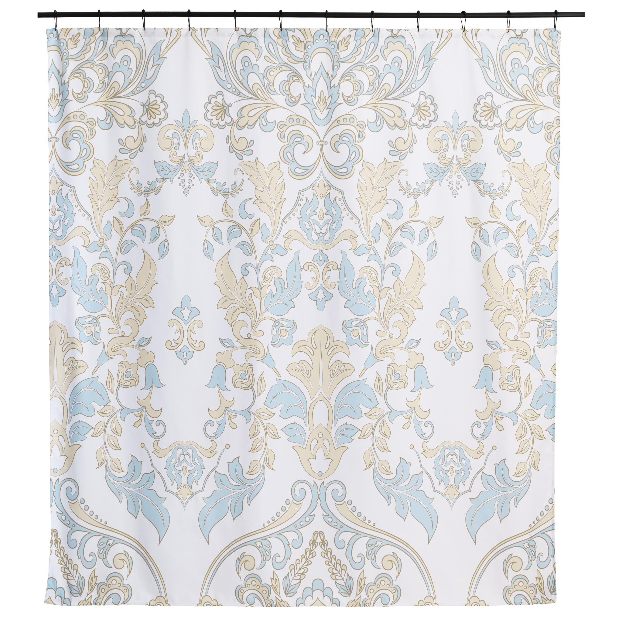 Side view of the toile panel showing its soft pleated drape