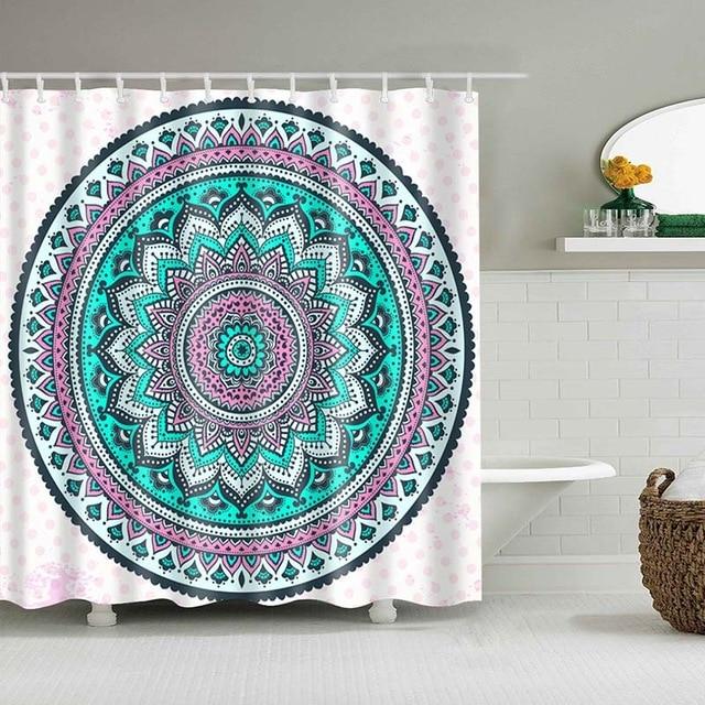 Large circular mandala in turquoise fuchsia and navy on white with pink dots