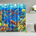 Coral reef with orange clownfish yellow fish and pink corals on vivid blue