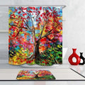 Palette knife tree with thick red blue green and yellow impasto foliage