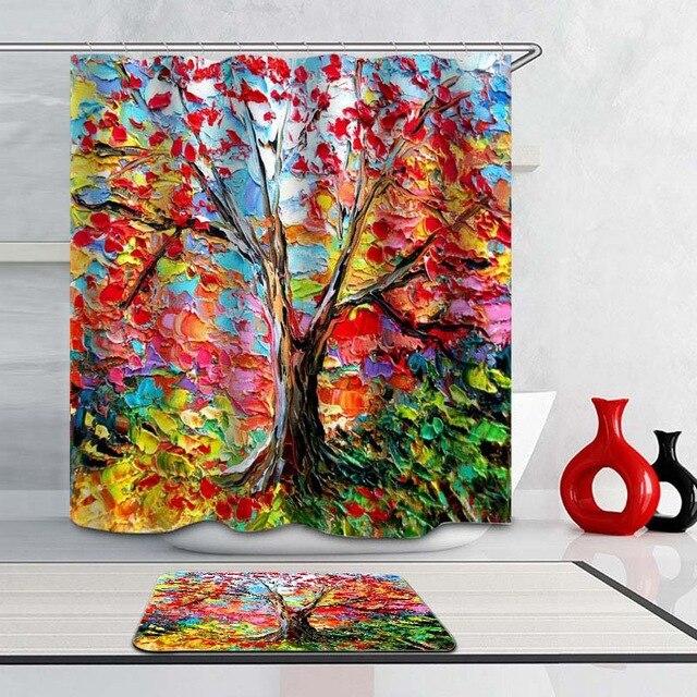 Palette knife tree with thick red blue green and yellow impasto foliage