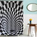 Black and white squares warping into a central funnel for a 3D illusion