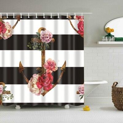 Marine anchor covered in pink and white peonies over wide black and white stripes