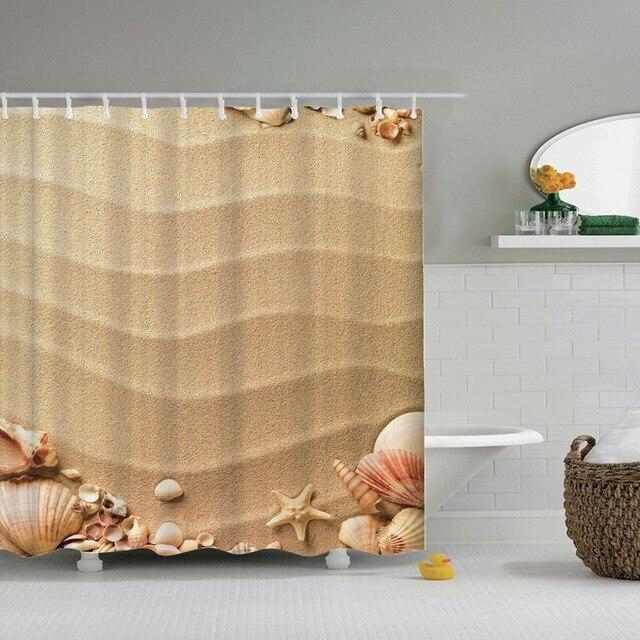 Rippled beige sand with shells conches and a starfish lined along the hem