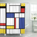 Rectangles of red blue yellow and white separated by thick black lines