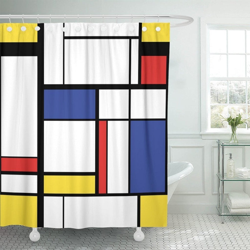 Rectangles of red blue yellow and white separated by thick black lines
