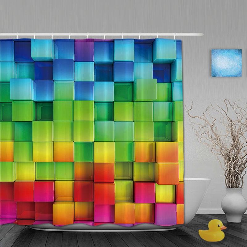 Raised glossy cubes shifting from blue and green to yellow, orange and pink