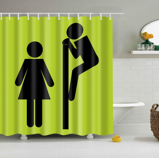 Black restroom pictograms on lime green with a man climbing the divider