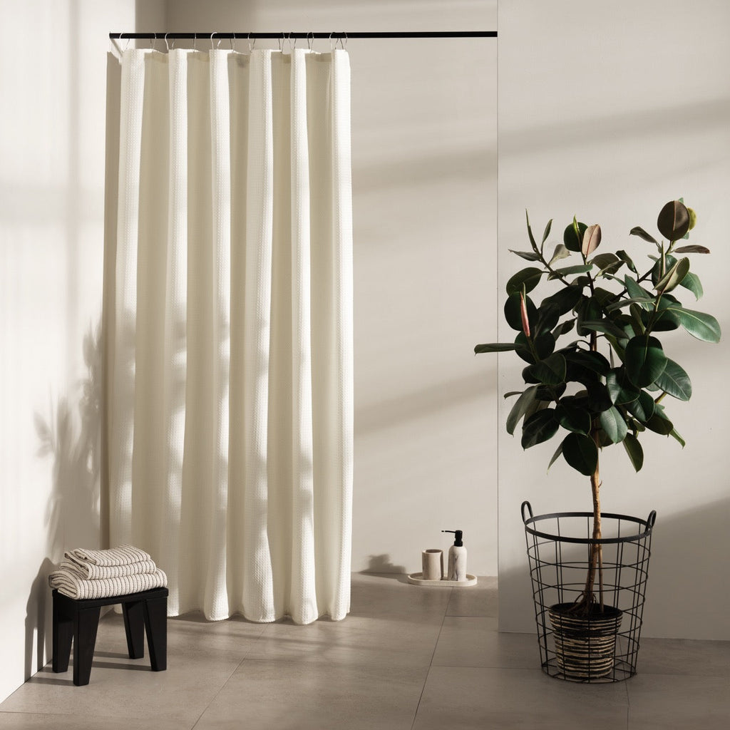 Warm plain cream panel with a fine waffle weave and soft drape