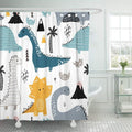 Dinosaurs drawn in nordic style in grey blue and yellow on white