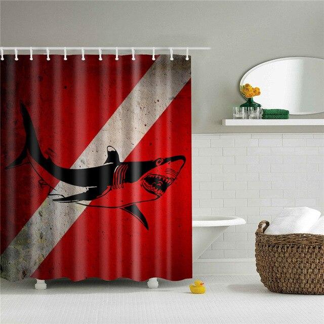 Deep red panel cut by a concrete grey diagonal with a black shark silhouette