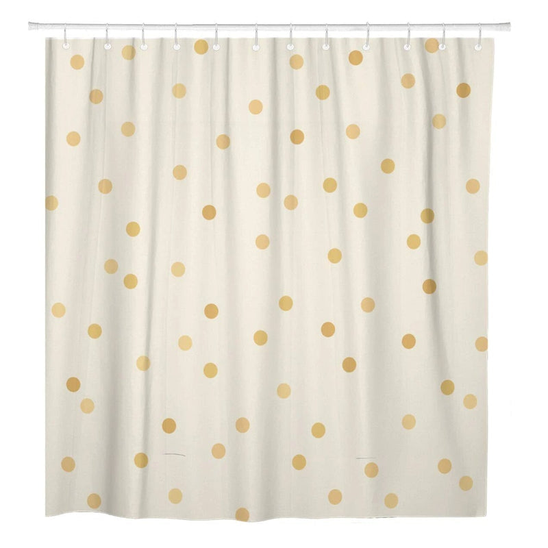 Close view of the gold dots on matt cream woven fabric