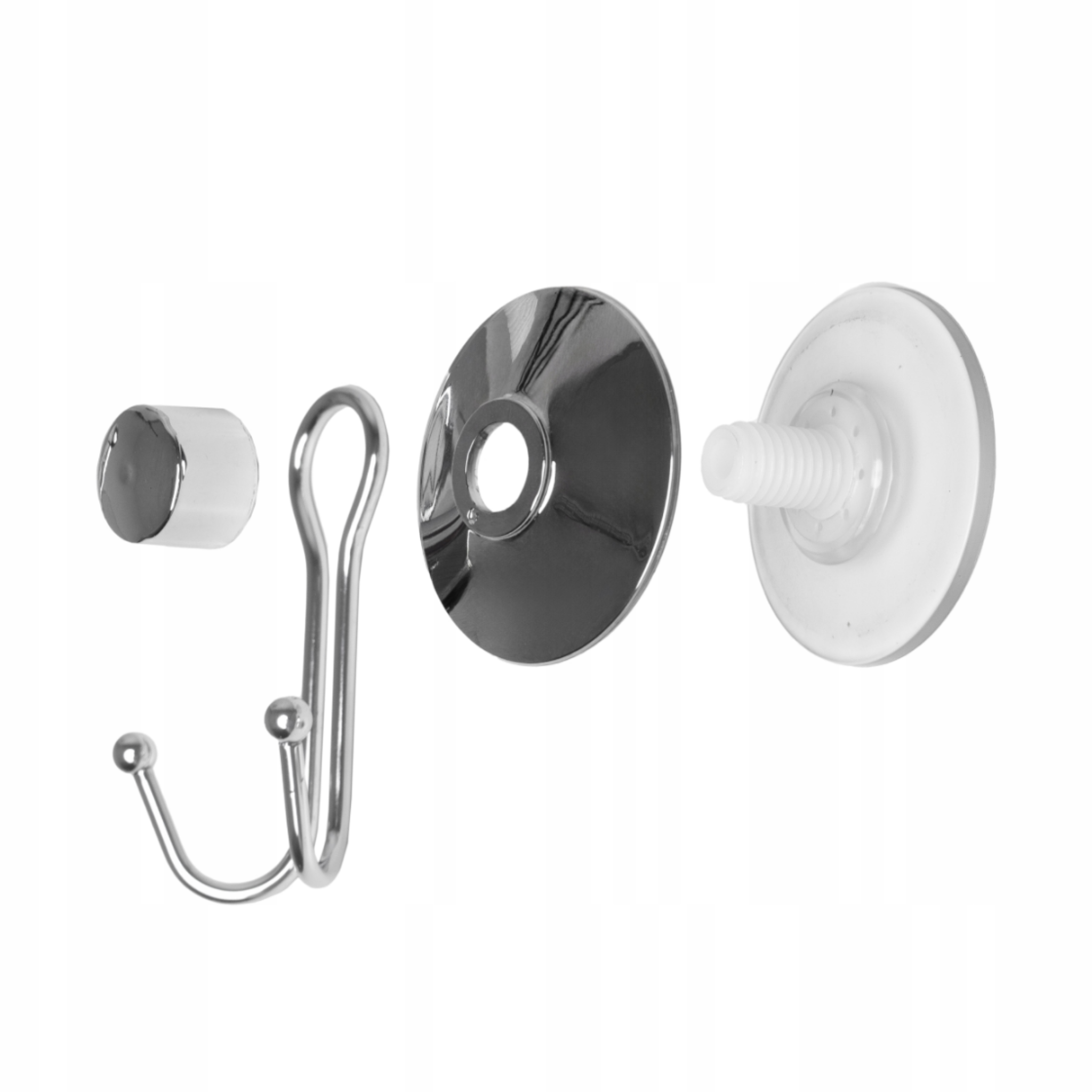 Silver double hook fixed to a glass shower screen without drilling